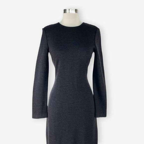 St. John Long Charcoal Gray Milano Smooth Knit Long Sleeve Maxi Gown Dress 6 - Picture 3 of 5